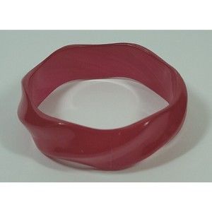 Vintage Wavy Red Translucent Plastic Lucite Chunky Bangle Bracelet Large Wrist